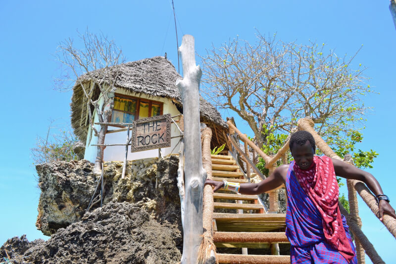 Image of being greeted at the Rock restaurant in Zanzibar