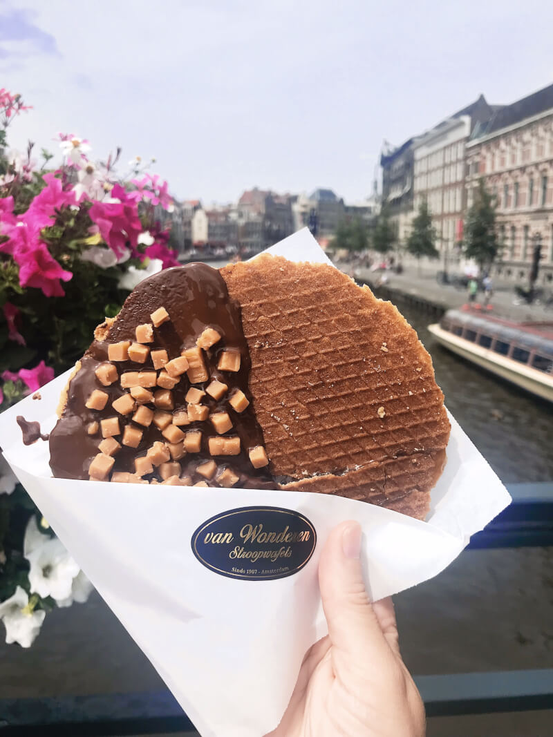 image of van wonderen stroopwafel and canal in Amsterdam, which is a must in 48 hours in Amsterdam