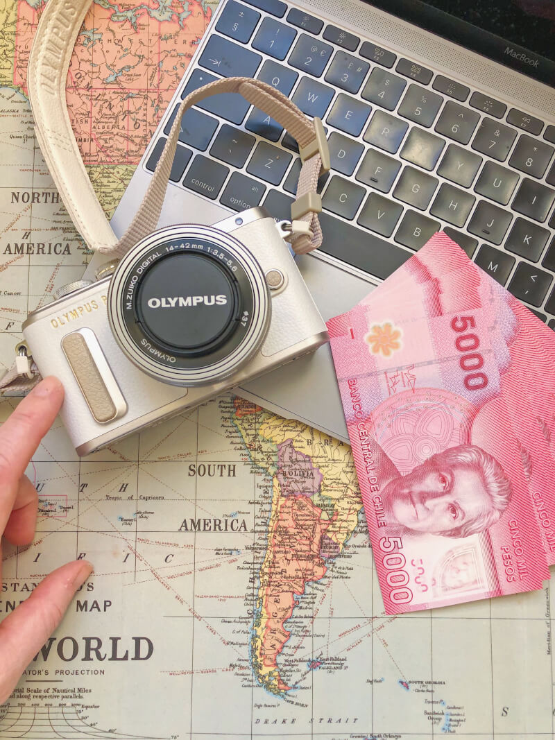 image of camera and money to pack early to help beat jet lag
