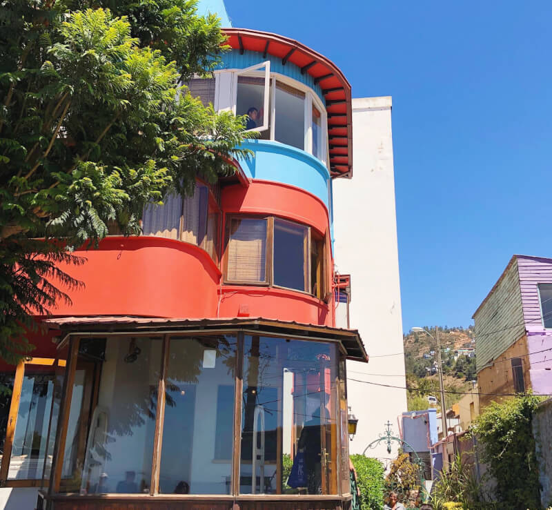 Red and blue 1950s house of La Sebstania