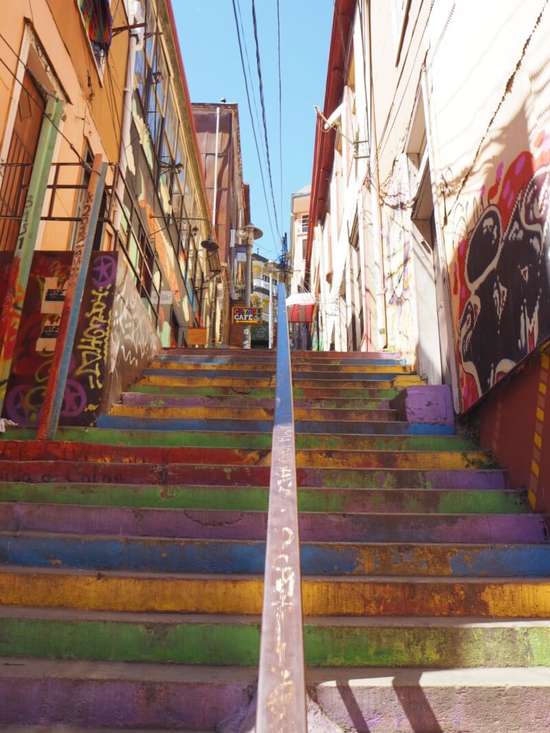 famous brightly painted steps in Valparaiso
