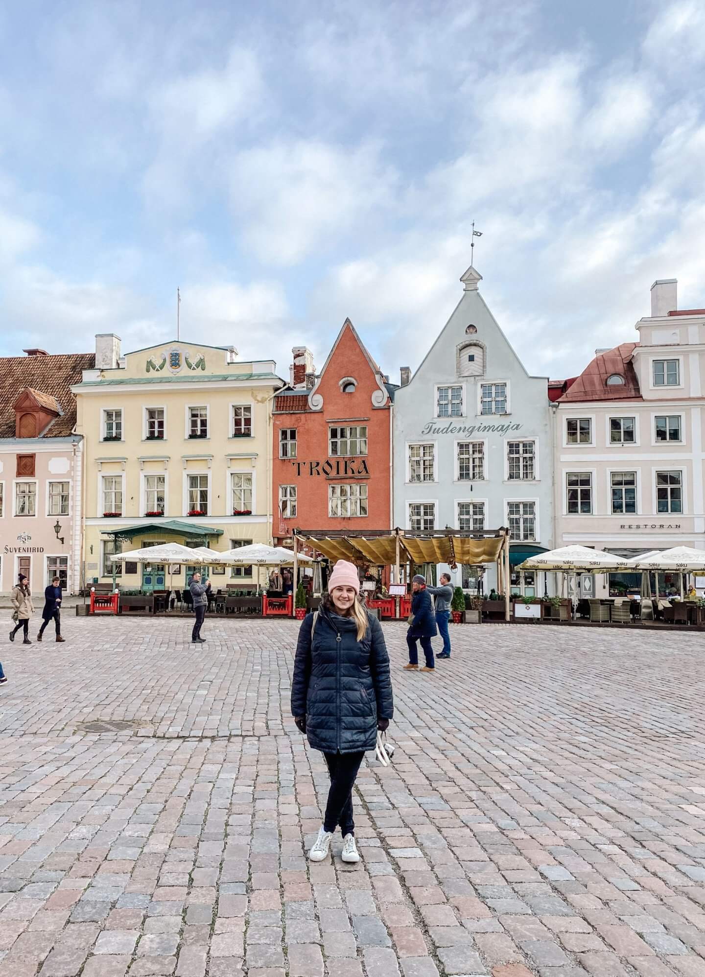 image of colourful buildings in town hall square, Tallinn