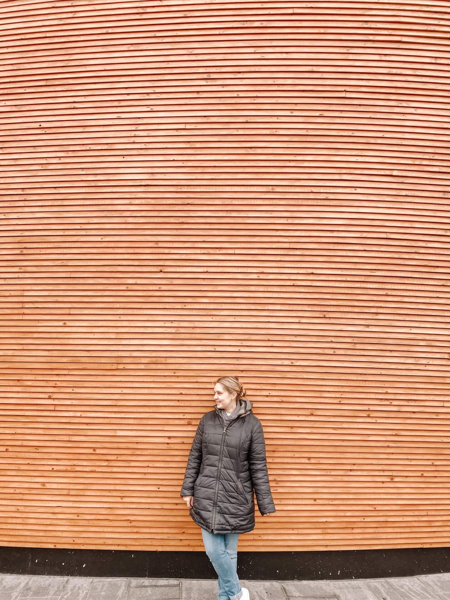 image of Charlie standing outside Kamppi Chapel, Helsinki