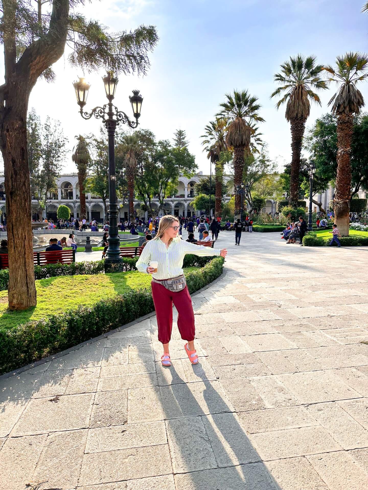Image of Charlie standing in the middle of Plaza de Armas, Arequipa