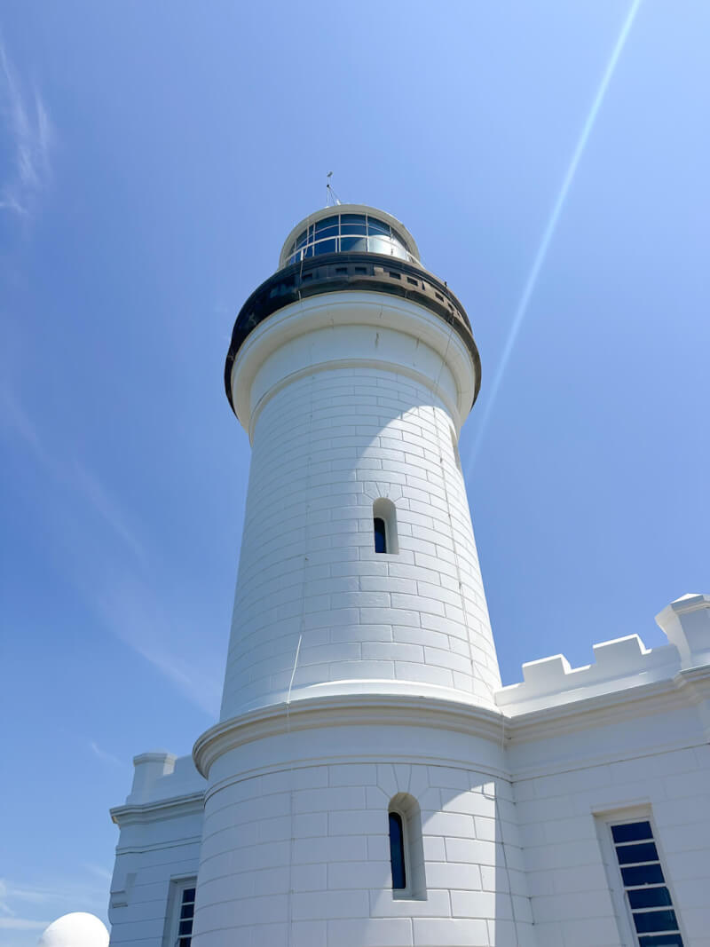 The Cape Byron Lighthouse against a blue sky