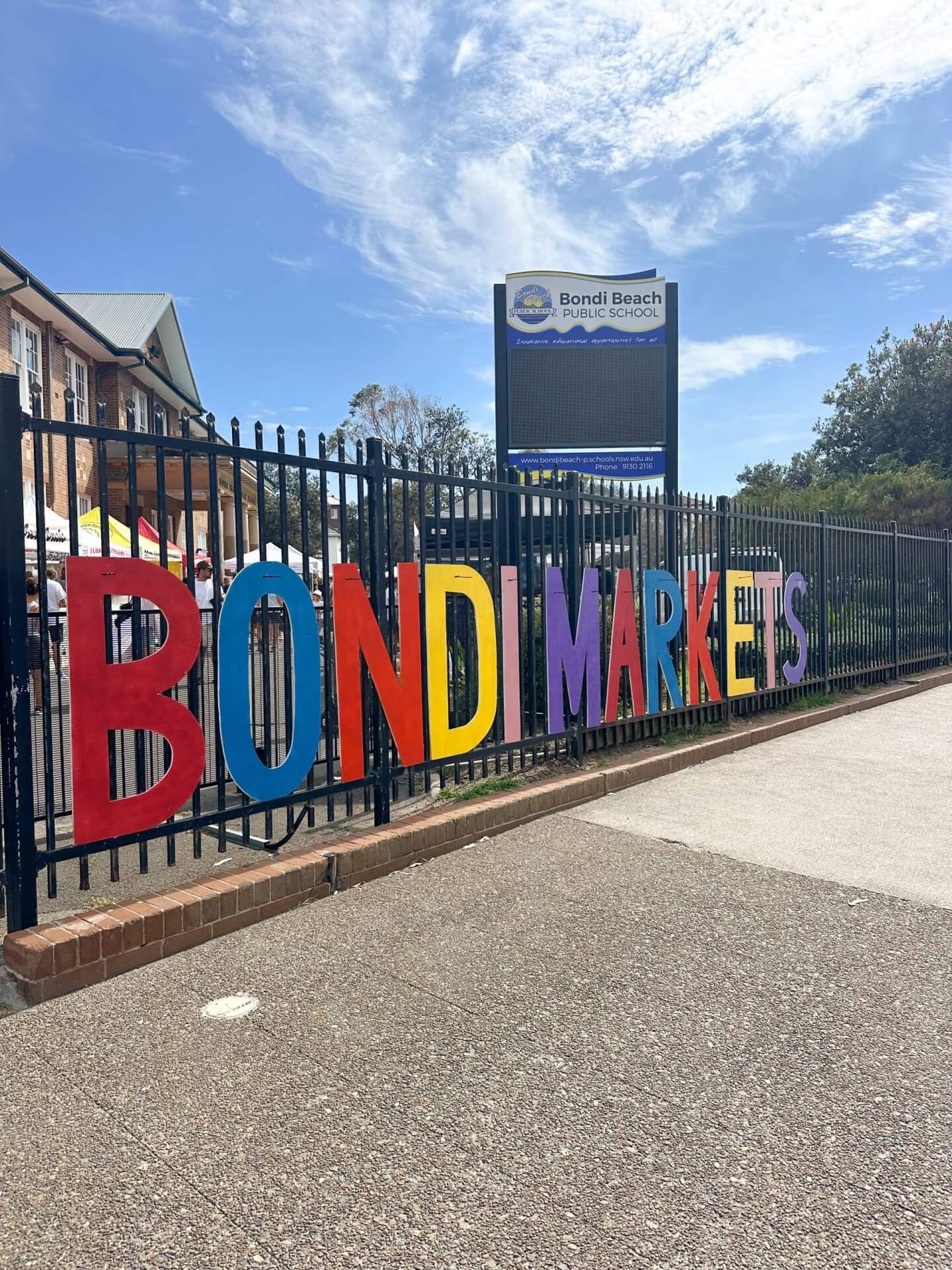 image of colourful text on a railing saying 'Bondi Markets'